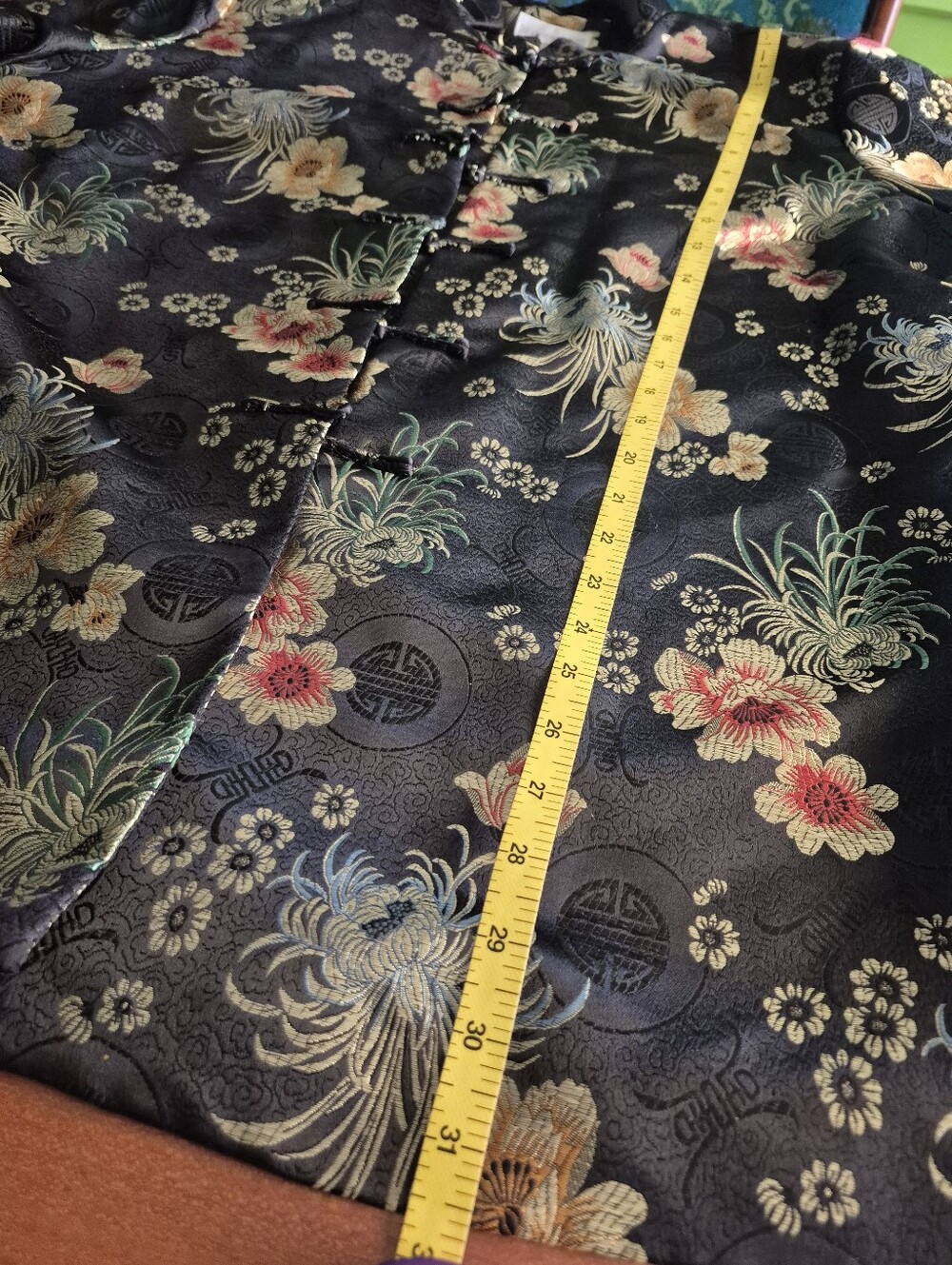 Vintage Black Floral Satin Mandarin Collar Kimono Jacket 2X - Picture 11 of 12